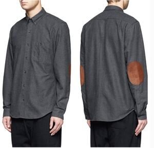 J Crew BLUE Chamois Button Down Suede Elbow Patch Long Sleeve Shirt 06791 Men XL